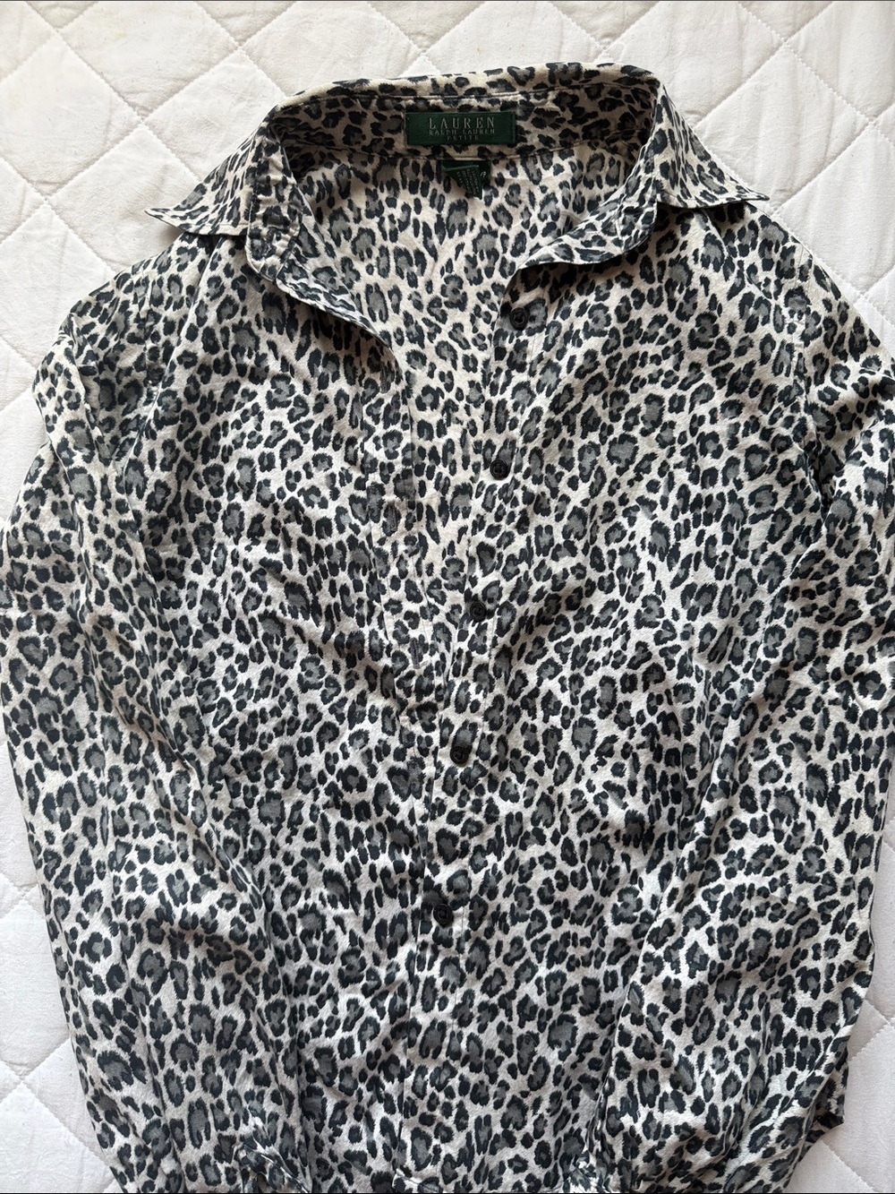 Lauren Ralph Lauren Black and White Leopard Print Button-Down Shirt